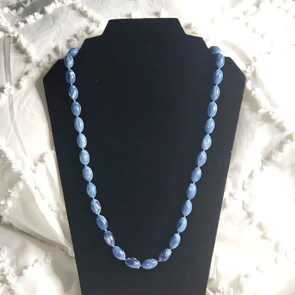 Vintage Blue Swirl Beaded Necklace